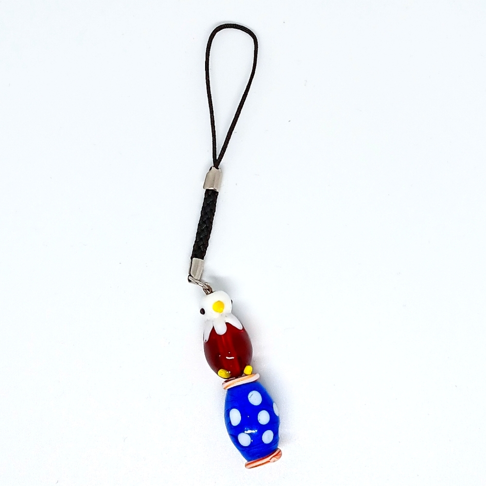 HANDMADE American Bald Eagle Patriotic Glass Beaded Phone Charm / Bag Charm